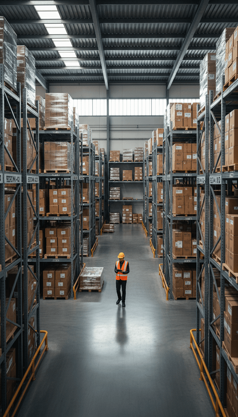 Warehouse storage with organized pallet racking